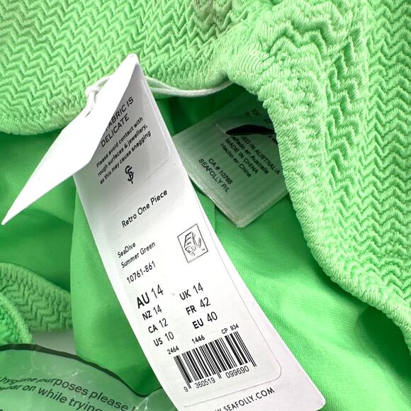 Seafolly Summer Green Sea Dive Retro One Piece Swimsuit Size 10 - Picture 6 of 9